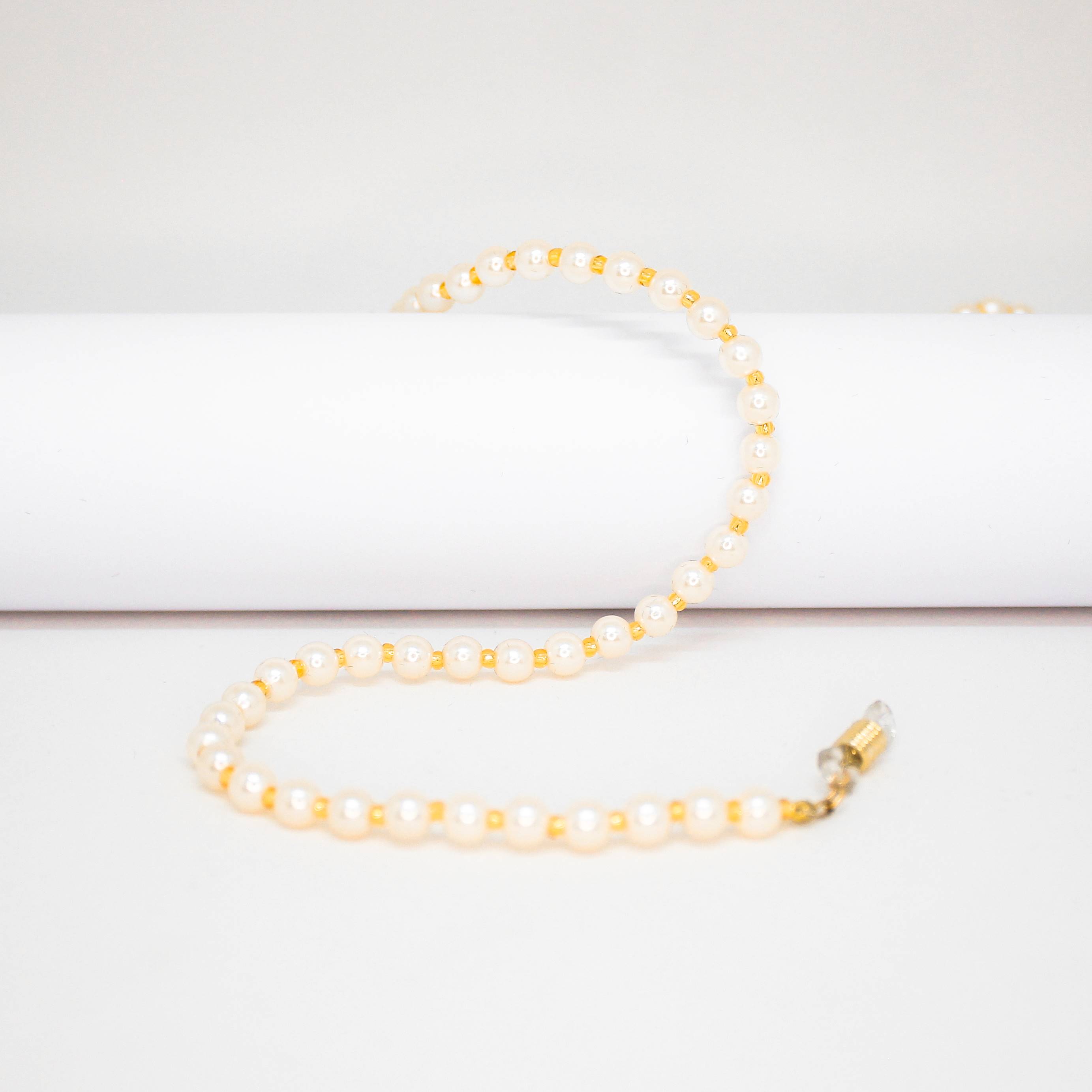 0100908-Cordão Perola Clássico Creme Gde+Miçanga Ouro - Contém 3 Peças  - ENTREGA IMEDIATA
